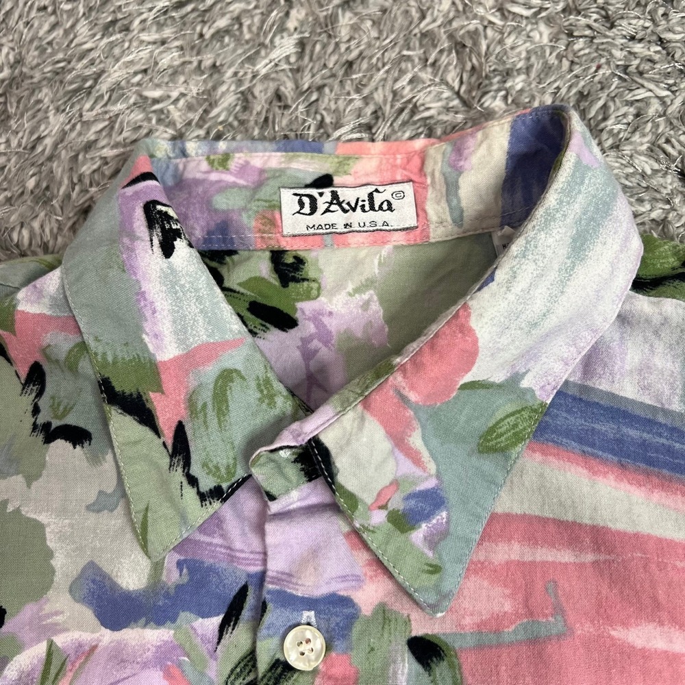 Vintage D Avila Shirt XLT Tall Abstract Art Button Up Short Sleeve Camp USA‎